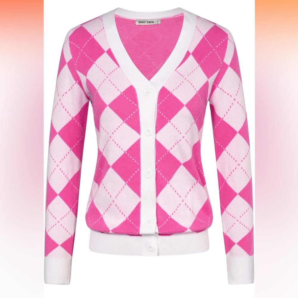 Size XL pink and white button up cardigan